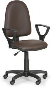 Dielenská pracovná stolička na kolieskach TORINO s podpierkami rúk, permanentný kontakt, pre mäkké podlahy, hnedá