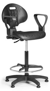 Pracovná stolička PUR s podpierkami rúk, permanentný kontakt, klzáky, čierná