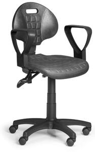 Pracovná stolička na kolieskach PUR s podpierkami rúk, asynchrónna mechanika, pre tvrdé podlahy