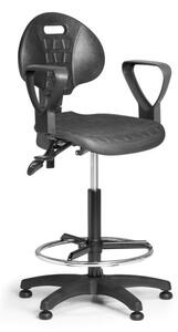 Pracovná stolička PUR s podpierkami rúk, asynchrónna mechanika, klzáky