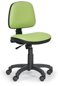 Pracovná stolička na kolieskach MILANO bez podpierok rúk, permanentný kontakt, pre mäkké podlahy, zelená
