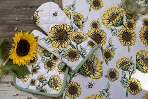 Béžová bavlnená chňapka - podložka so slnečnicami Sunny Sunflowers - 20*20cm - Clayre & Eef