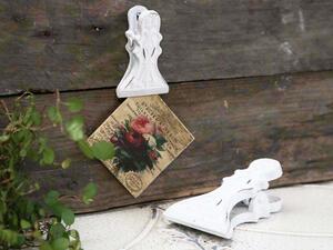 Biely antik nástenný liatinový klip s ornamentom - 6*10cm - Chic Antique