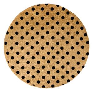 Čierna okrúhla rohožka z prírodného kokosového vlákna Artsy Doormats Dots, ⌀ 70 cm