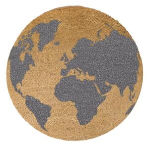Sivá okrúhla rohožka z prírodného kokosového vlákna Artsy Doormats Globe, ⌀ 70 cm