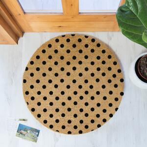 Čierna okrúhla rohožka z prírodného kokosového vlákna Artsy Doormats Dots, ⌀ 70 cm