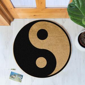 Čierna okrúhla rohožka z prírodného kokosového vlákna Artsy Doormats Yin Yang, ⌀ 70 cm