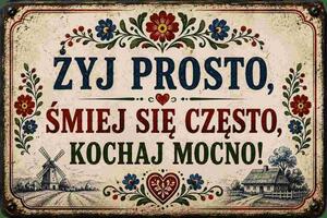 Plechová ceduľa Zyj prosto, smiej sie czesto - Plechová tabuľa