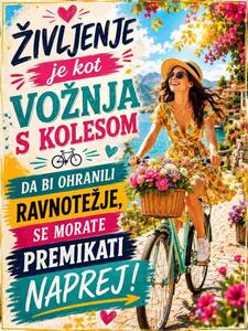 Plechová ceduľa Življenje je kot vožnja s kolesom - Plechová tabuľa