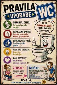 Plechová ceduľa Pravidla Uporade WC - Plechová tabuľa