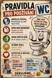 Plechová ceduľa Pravidla pru používaní WC - Plechová tabuľa