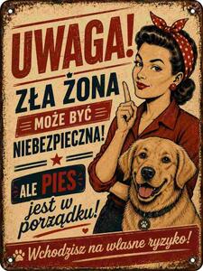Plechová ceduľa Uwaga! Zla žona - Plechová tabuľa