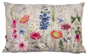 Béžový vankúš rozkvitnutá lúka Flowers Poppy s výšivkou - 40*60*15cm - Mars & More