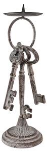 Šedý antik kovový svietnik s bodcom na širokú sviečku - 13*11*33 cm - Clayre & Eef