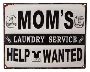 Bielo-čierna antik nástenná kovová ceduľa Momś Laundry Service - 25*1*20 cm - Clayre & Eef