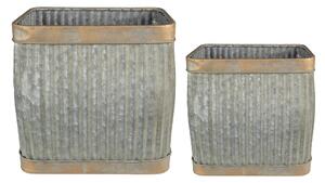 2ks plechové zinkové antik obaly na kvetináče - 38*27*39 / 32*21*31 cm - Clayre & Eef