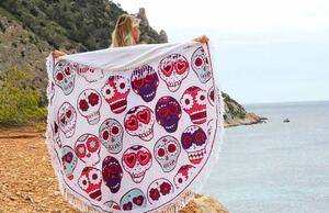 Farebný okrúhly plážový bavlnený uterák / osuška so strapcami Happy Skull - Ø180 cm - Mycha Ibiza new