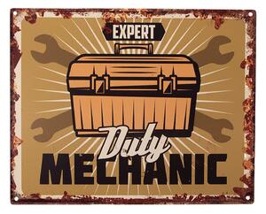 Hnedá nástenná kovová ceduľa Expert Duty Mechanic - 25*1*20 cm - Clayre & Eef