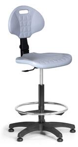 Pracovná stolička PUR bez podpierok rúk, permanentný kontakt, klzáky, sivá