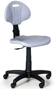 Pracovná stolička PUR bez podpierok rúk, permanentný kontakt, pre mäkké podlahy, sivá