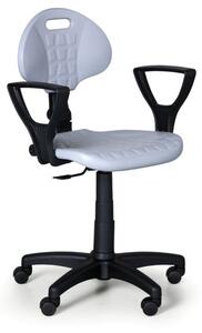 Pracovná stolička PUR s podpierkami rúk, permanentný kontakt, pre mäkké podlahy, sivá