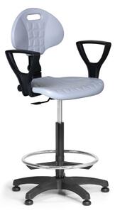 Pracovná stolička PUR s podpierkami rúk, asynchrónna mechanika, klzáky, sivá