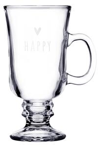 Sklenený hrnček so srdiečkom a nápisom Happy - 10*8*15 cm / 200 ml - Clayre & Eef
