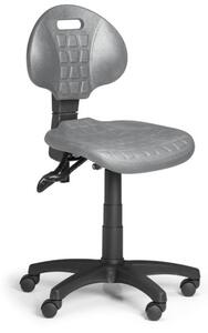 Pracovná stolička PUR bez podpierok rúk, asynchrónna mechanika, pre mäkké podlahy, sivá