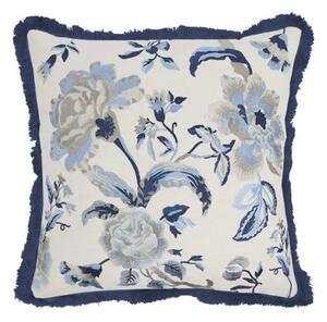 Bielo - modrý vankúš so vyšívanými kvetmi a strapcami Bloom - 50*50 cm - Light & Living