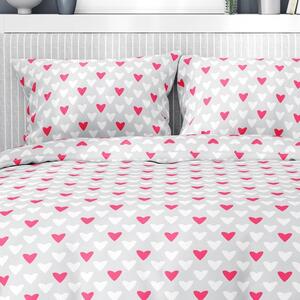 Goldea bavlnené posteľné obliečky - vzor 510 ružová srdce na sivom 140 x 220 a 70 x 90 cm