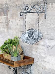 Šedá nástenná závesná ceduľa Welcome – 30*4*38cm - Chic Antique