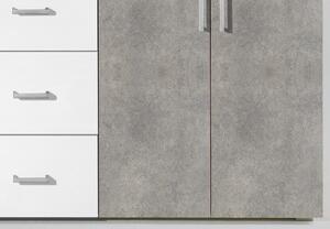 Široká komoda Lift, šedý beton/biela