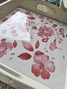 2ks drevený podnos s kvetinovým dekorom Tray Roses - 39*39*5/ 35*35*4 cm - J-Line by Jolipa