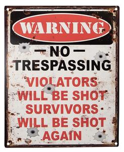 Biela antik nástenná kovová ceduľa No Trespassing - 20*1*25 cm - Clayre & Eef