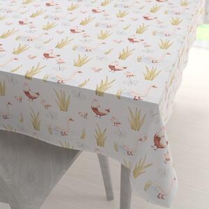 Biante Detský bavlnený obdĺžnikový obrus Sandra SA-752 Sliepočky a húsky na bielom 50x100 cm
