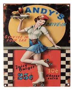 Farebná antik nástenná kovová ceduľa Andy's Drive-in - 20*1*25 cm - Clayre & Eef