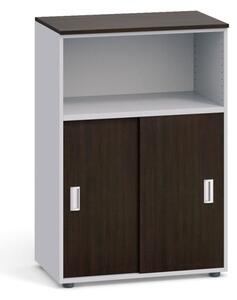 Kancelárska skriňa kombinovaná PRIMO, zasúvacie dvere, 1087 x 800 x 420 mm, sivá / wenge