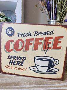 Žltá antik nástenná kovová ceduľa Fresh Coffee - 25*20cm - Ostatní