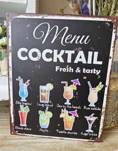 Čierna antik nástenná kovová ceduľa Menu Coctail - 20*25cm - Ostatní