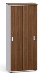 Kancelárska skriňa so zasúvacími dverami PRIMO, 1781 x 800 x 420 mm, sivá / orech