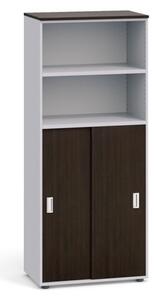 Kancelárska skriňa PRIMO, zasúvacie dvere na 3 poschodia, 1781 x 800 x 420 mm, sivá / wenge