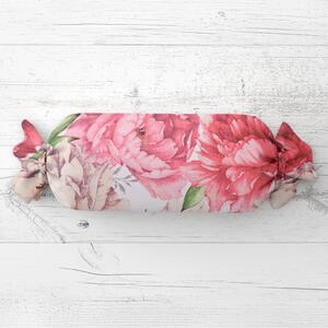 Biante Vankúš valec bonbon Sandra SA-746 Veľké ružovo-béžové pivonky na bielom 15x40 cm