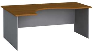 Rohový kancelársky pracovný stôl PRIMO FLEXI, zaoblený 1800 x 1200 mm, sivá / čerešňa, ľavý