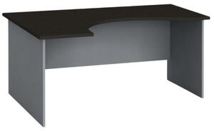 Rohový kancelársky pracovný stôl PRIMO FLEXI, zaoblený 1600 x 1200 mm, sivá / wenge, ľavý