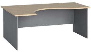 Rohový kancelársky pracovný stôl PRIMO FLEXI, zaoblený 1800 x 1200 mm, sivá / breza, ľavý