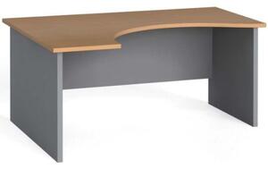 Rohový kancelársky pracovný stôl PRIMO FLEXI, zaoblený 1600 x 1200 mm, sivá / buk, ľavý
