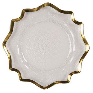 Transparentný servírovací tanier s vlnitým zlatým okrajom - Ø 33*1 cm - Clayre & Eef