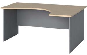 Rohový kancelársky pracovný stôl PRIMO FLEXI, zaoblený 1600 x 1200 mm, sivá / breza, pravý