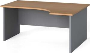 Ergonomický kancelársky pracovný stôl PRIMO FLEXI, 1600 x 1200 mm, sivá / buk, pravý