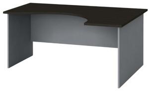 Rohový kancelársky pracovný stôl PRIMO FLEXI, zaoblený 1600 x 1200 mm, sivá / wenge, pravý